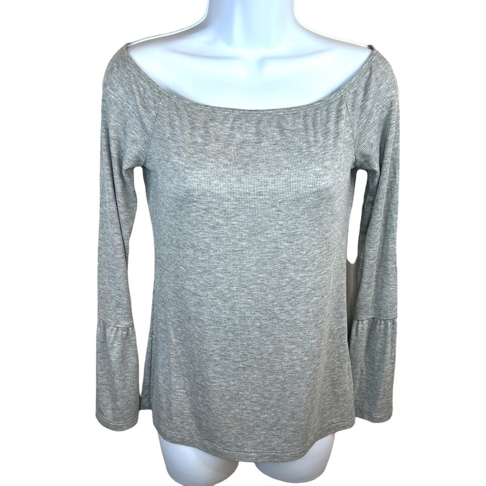S Tart Grey Ribbed Bell Sleeve Top Scoop Neckline Small 4 6 Stretch